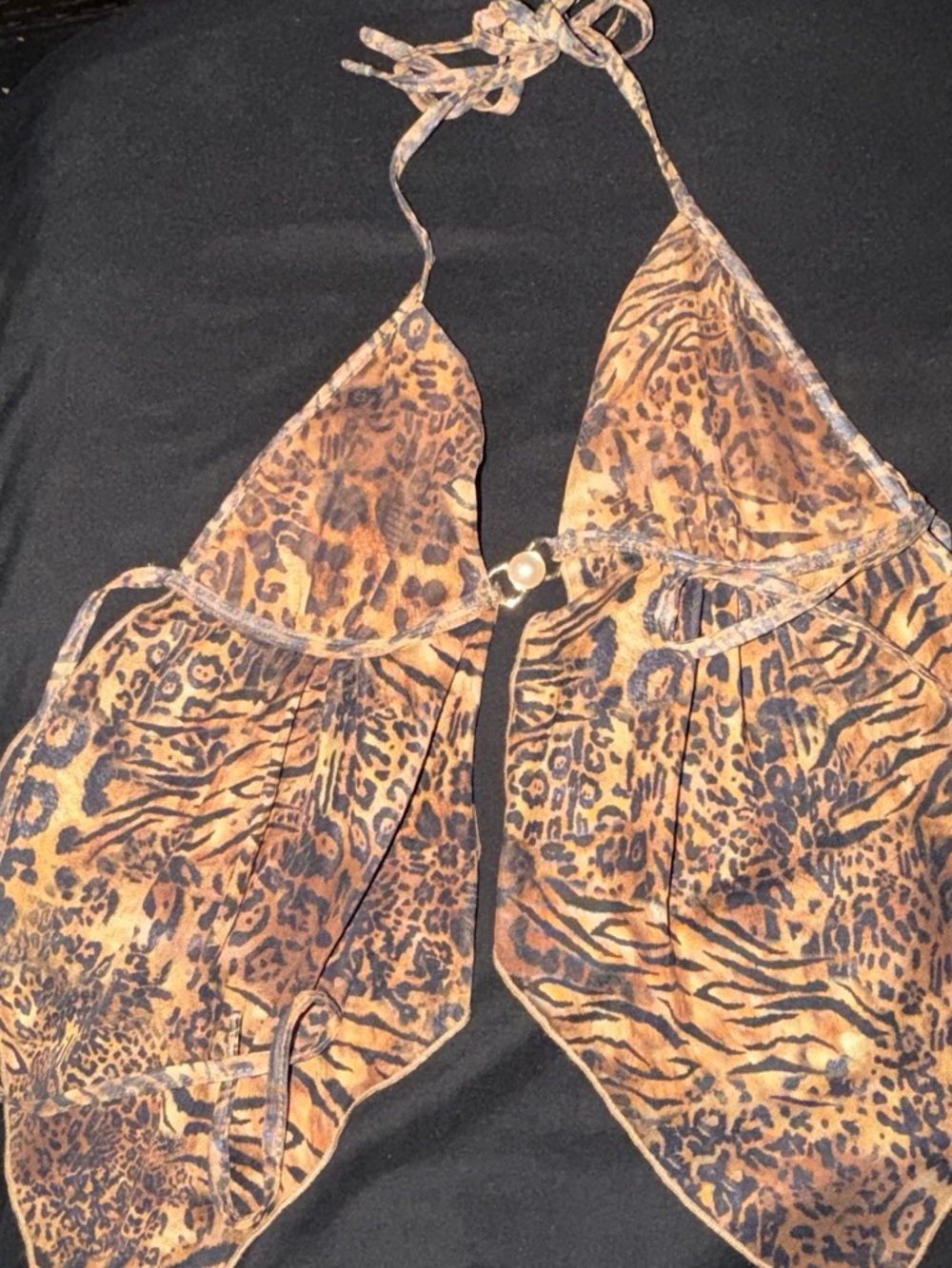 SHEIN Brown Leopard Halter Crop Top